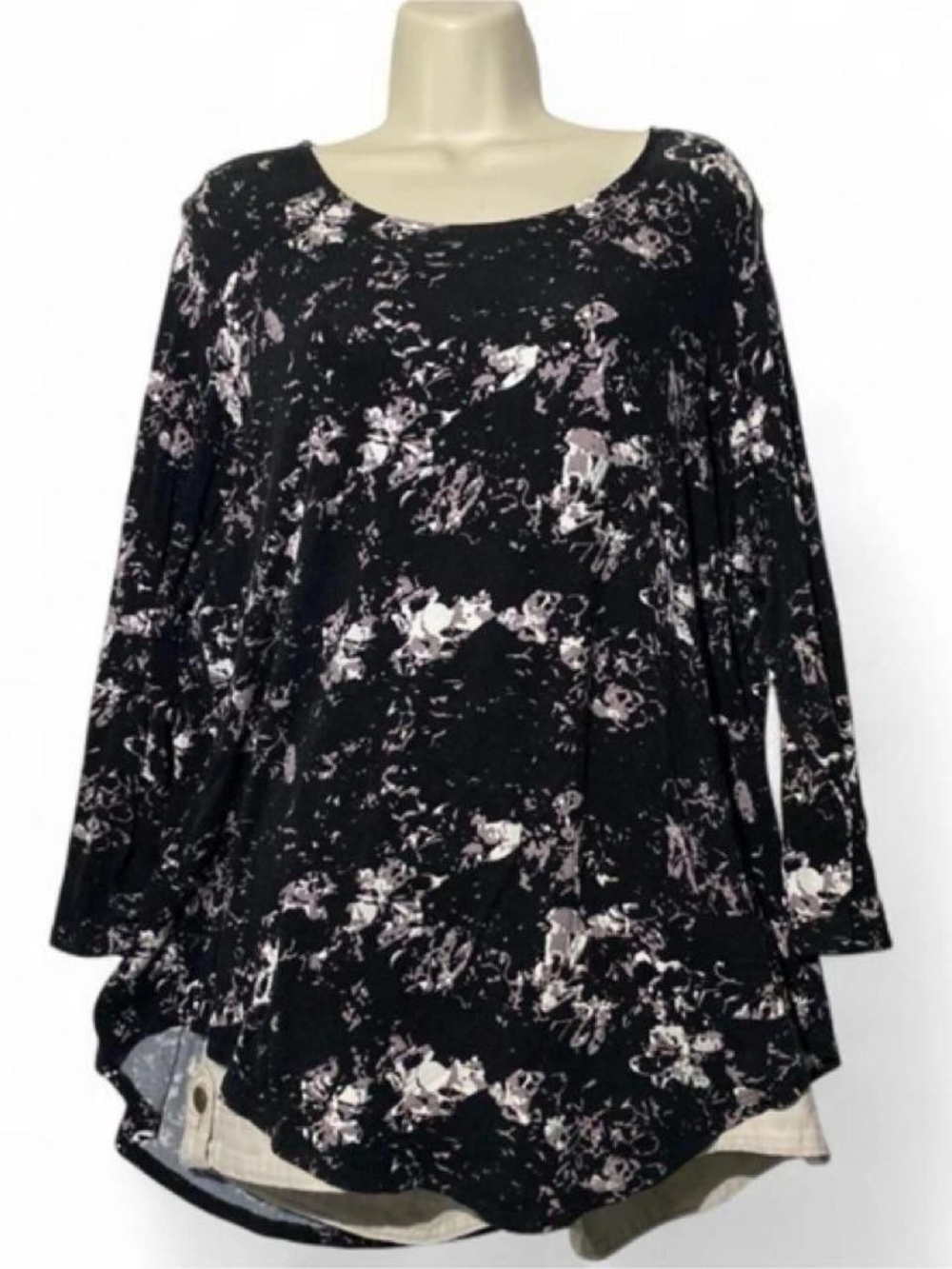 Premise Black Floral Long Sleeve Swing Top